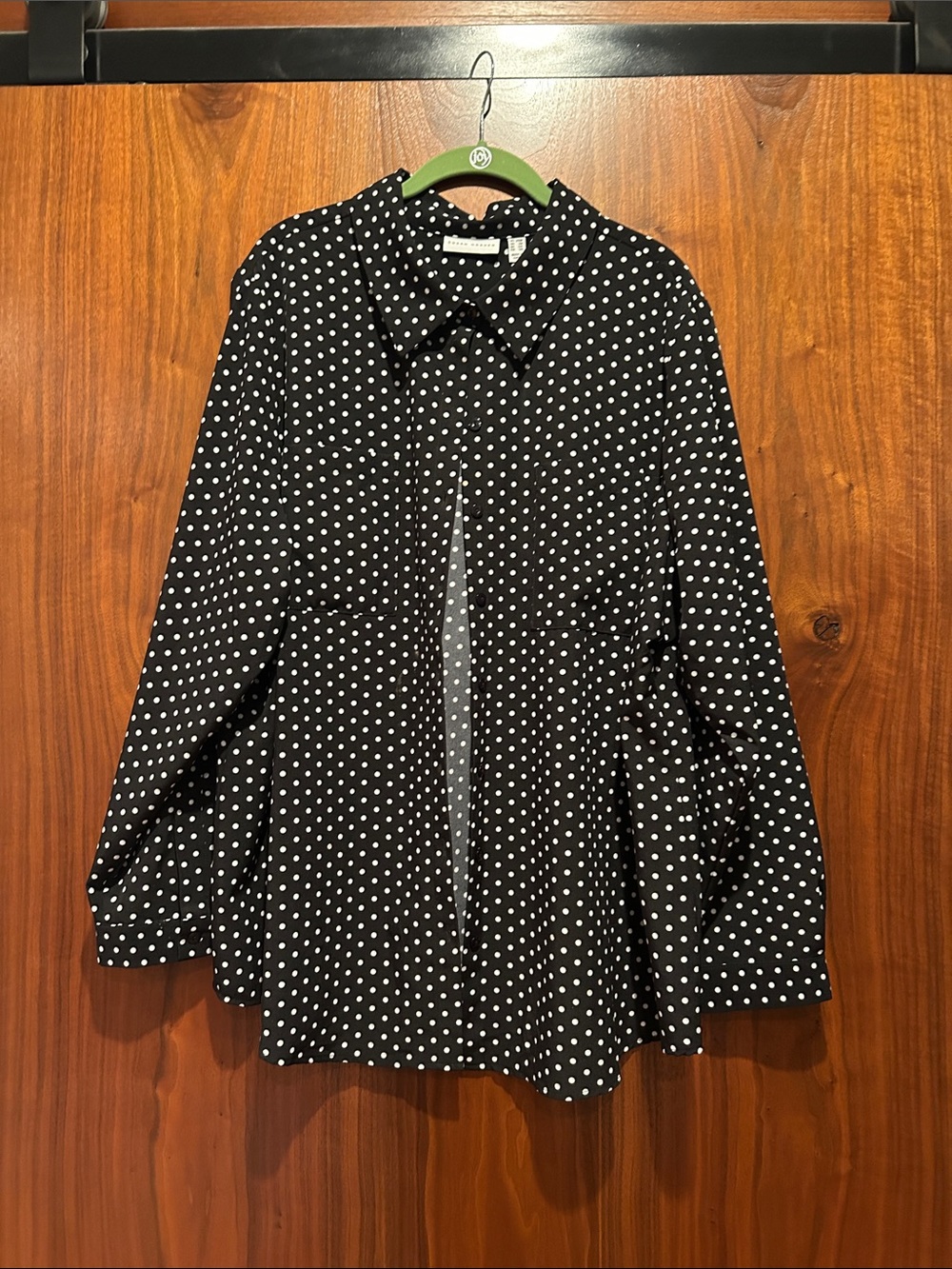 Susan Graver Black and White Polka Dot Button-Front Blouse